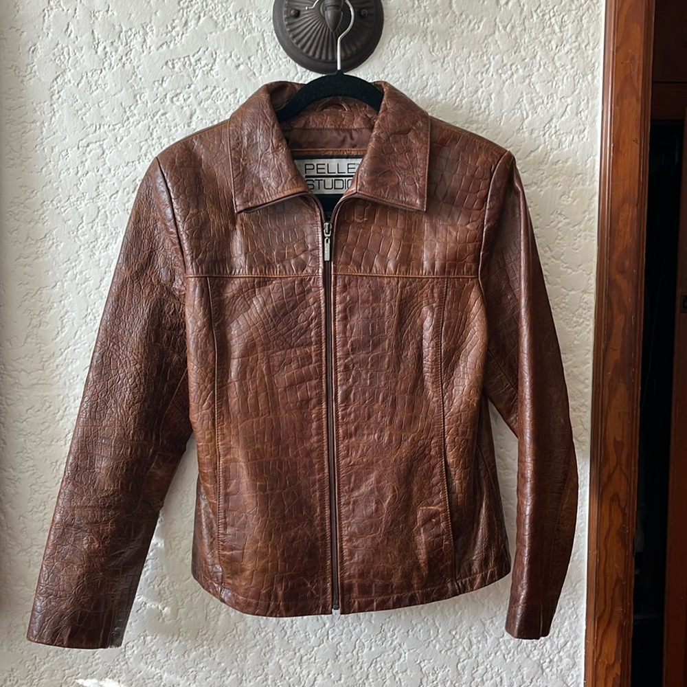 Vintage 100% leather croc jacket